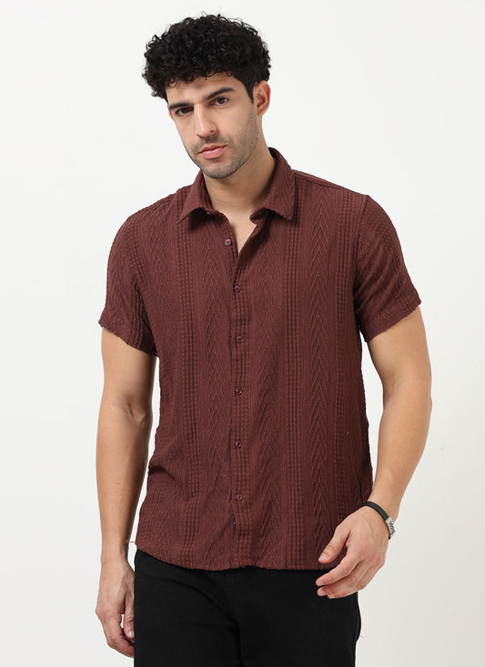 WAVE Regular Fit Knitted Shirt Rust Brown_Front View