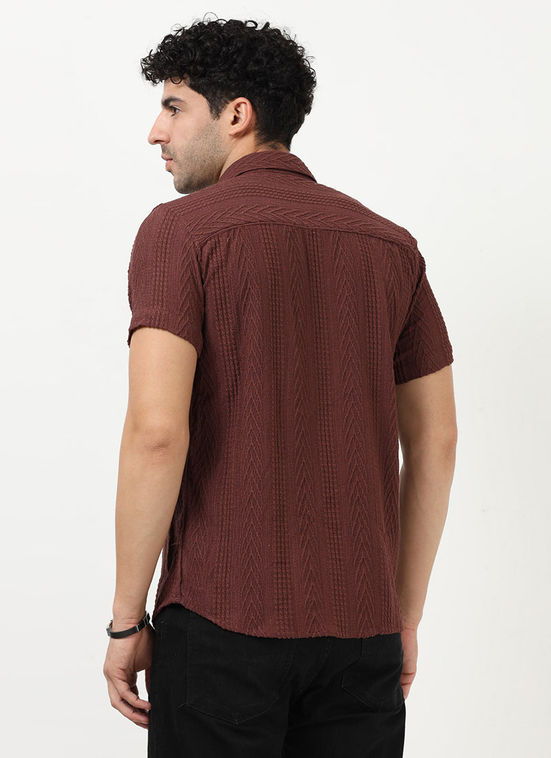 WAVE Regular Fit Knitted Shirt Rust Brown_ Back View