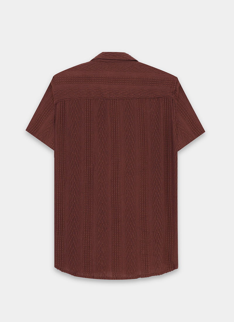 WAVE Regular Fit Knitted Shirt Rust Brown_ Flat lay Back View