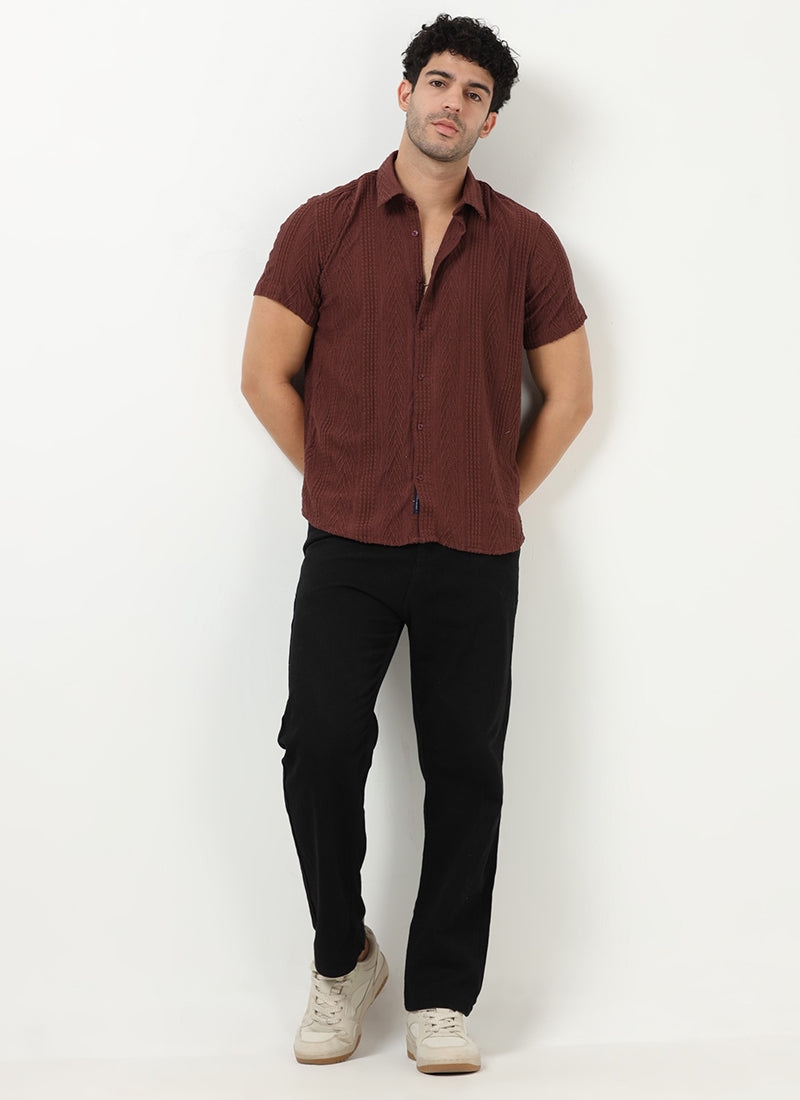 WAVE_Regular_Fit_Knitted_Shirt_Rust_Brown__Model Front_View