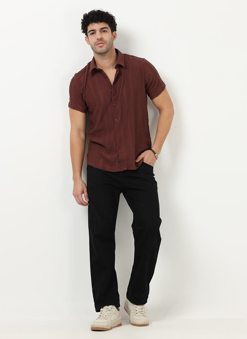 WAVE_Regular_Fit_Knitted_Shirt_Rust_Brown__Model Front _View