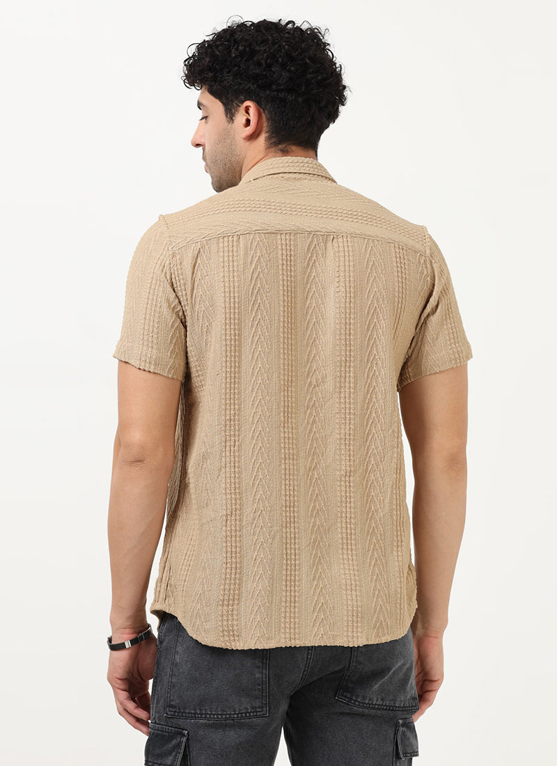 WAVE Regular Fit Knitted Shirt Sand Beige-Back view 