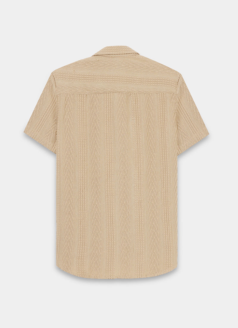 WAVE Regular Fit Knitted Shirt Sand Beige-Flatlay Back view