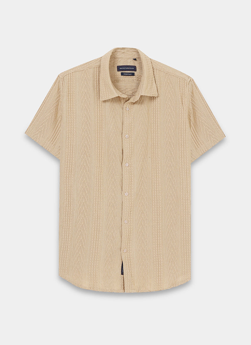 WAVE Regular Fit Knitted Shirt Sand Beige-Flatlay Front view