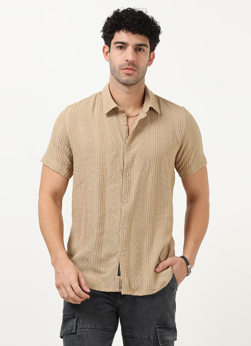 WAVE Regular Fit Knitted Shirt Sand Beige-Front view
