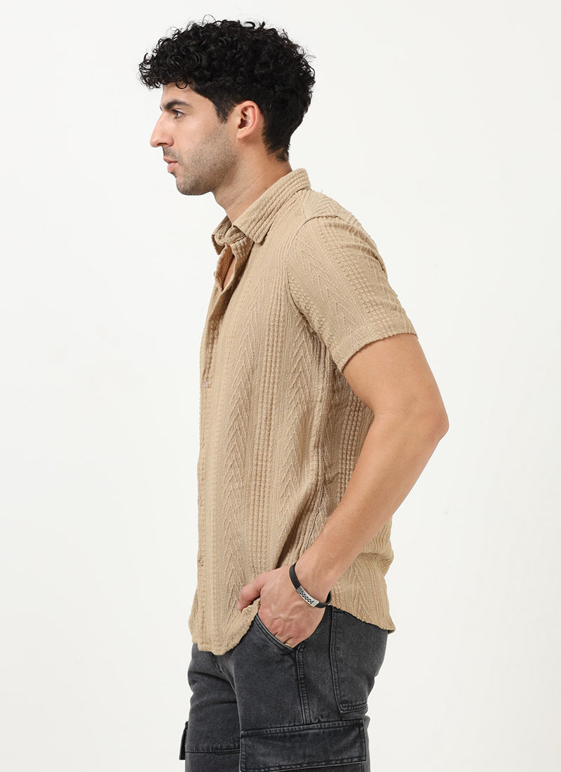 WAVE Regular Fit Knitted Shirt Sand Beige-Model side view
