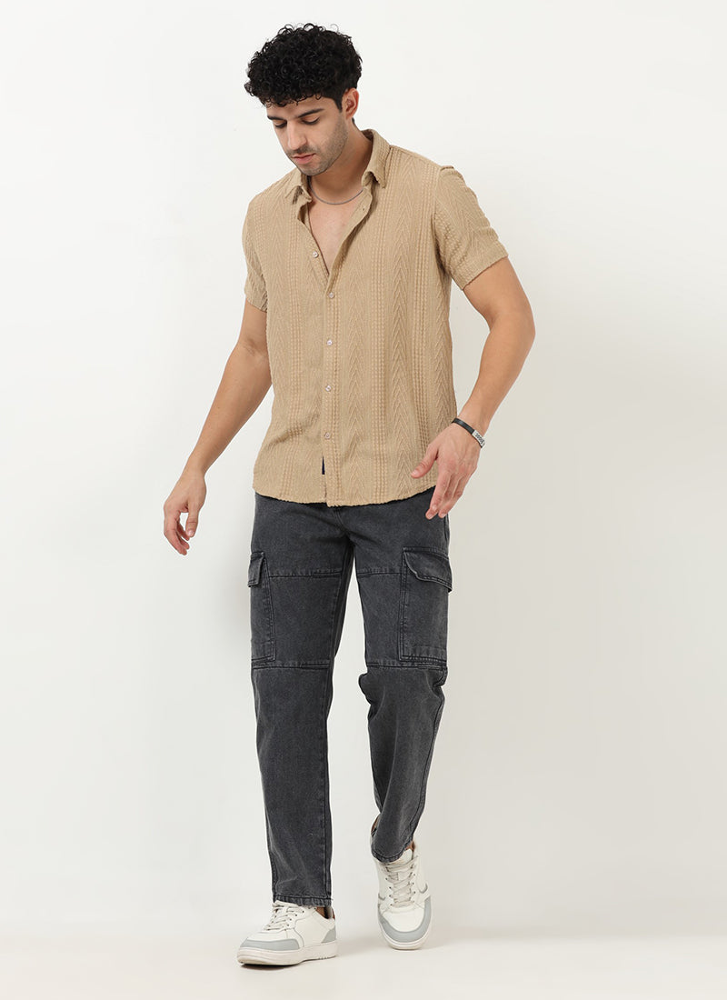 WAVE Regular Fit Knitted Shirt Sand Beige-Model  view