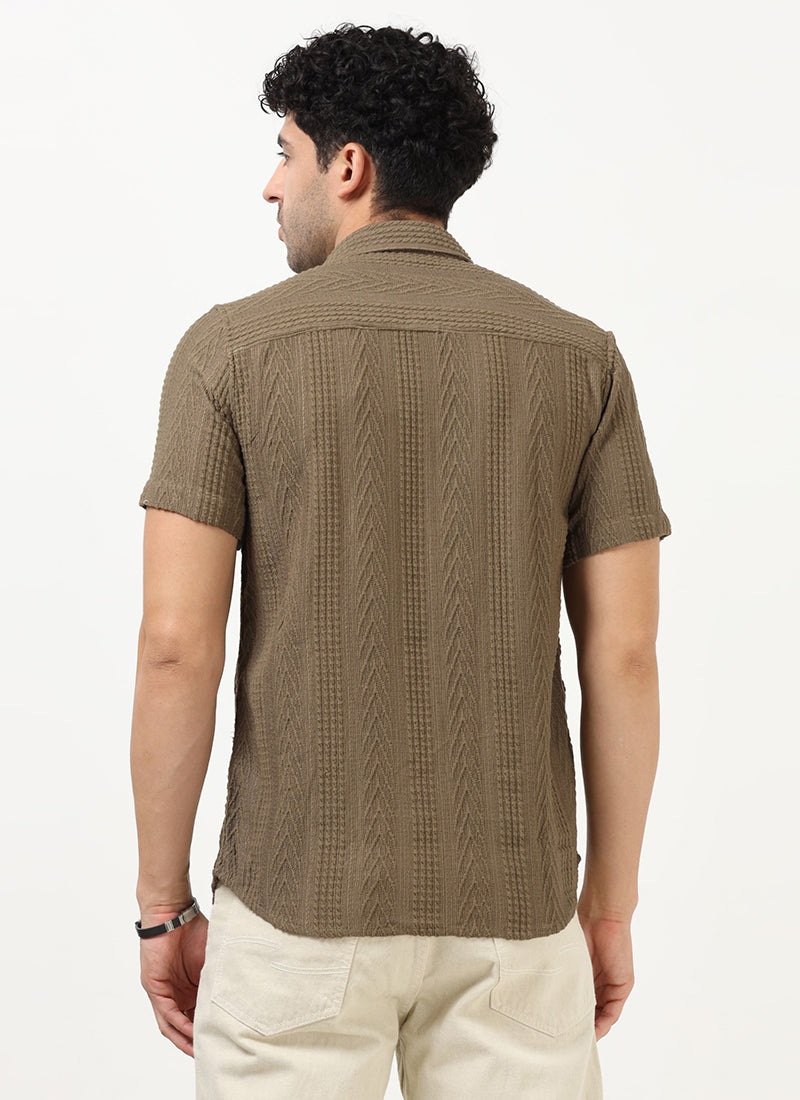 WAVE Regular Fit Knitted Shirt Taupe Olive-Back view