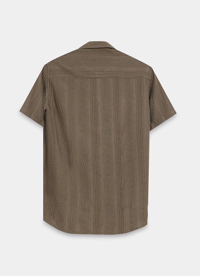 WAVE Regular Fit Knitted Shirt Taupe Olive-Flatlay Back view