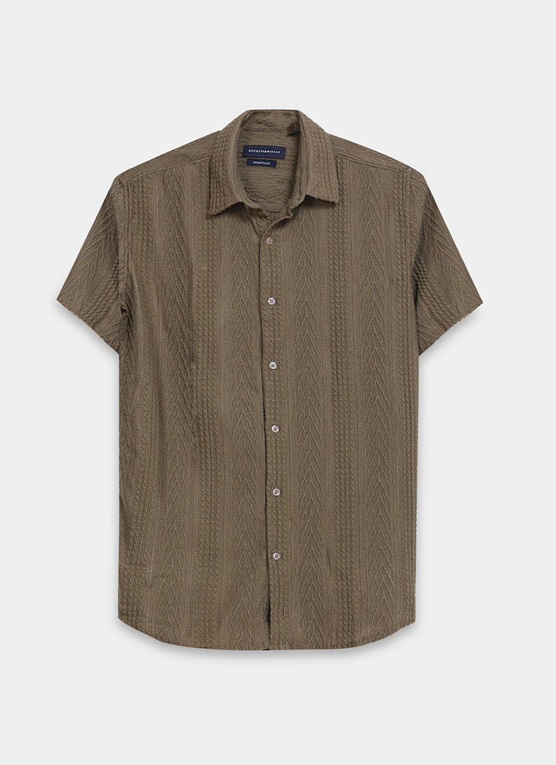 WAVE Regular Fit Knitted Shirt Taupe Olive-Flatlay Front view