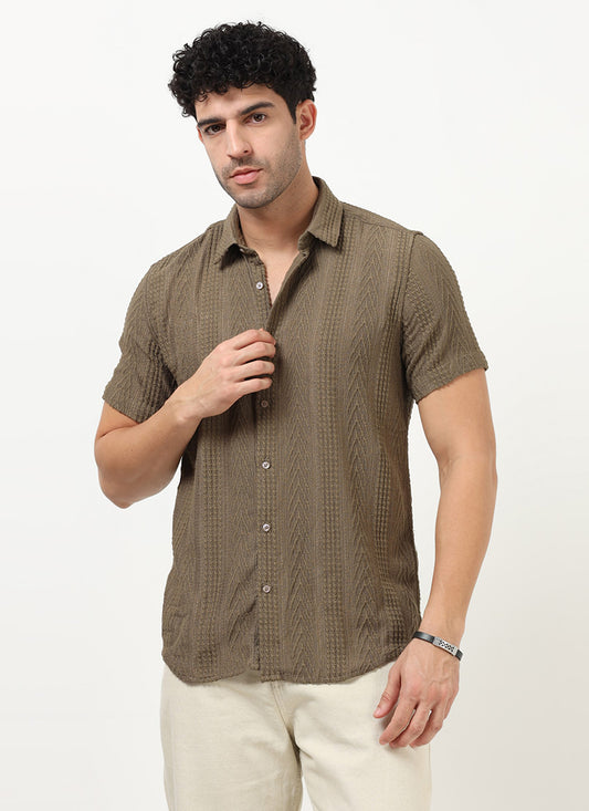 WAVE Regular Fit Knitted Shirt Taupe Olive-Front view