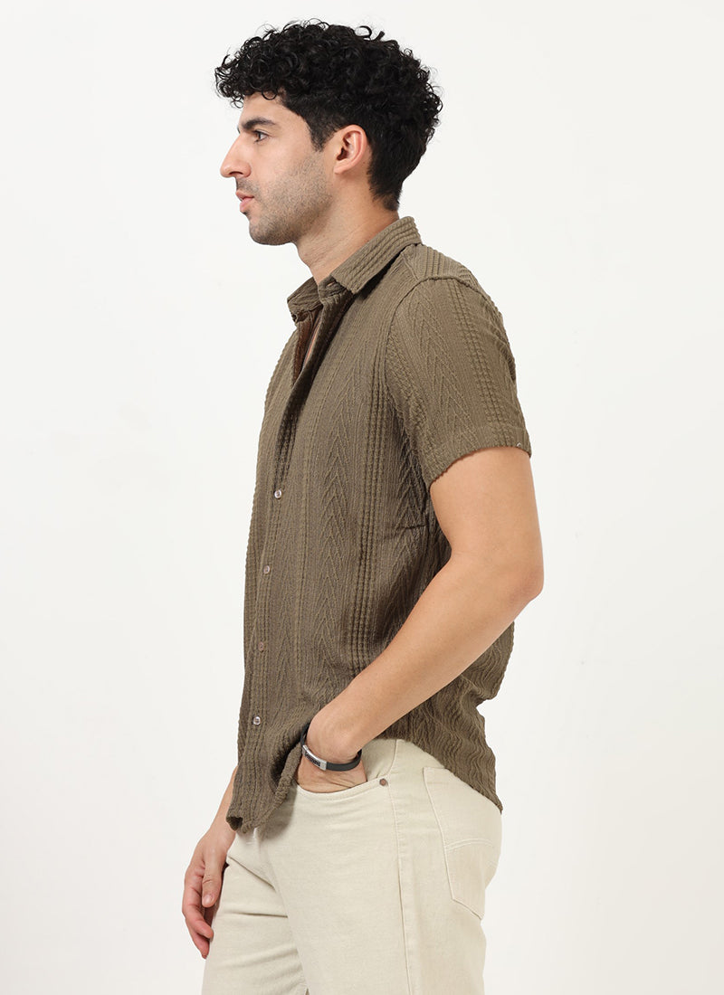 WAVE Regular Fit Knitted Shirt Taupe Olive- Side view