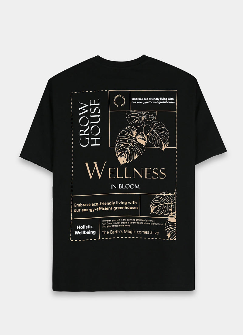 WELLNESS IN BLOOM Oversized Cotton Printed T-Shirt Black Anthracite - Flatlay Back Prints View