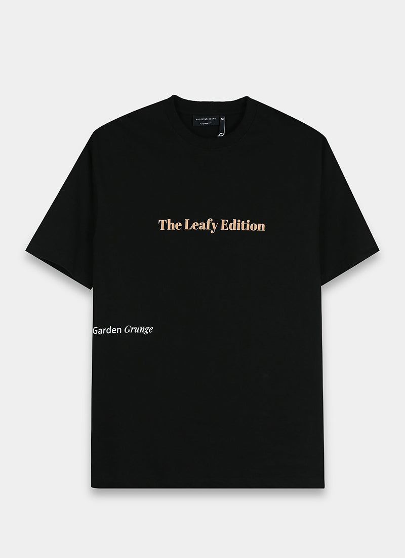 WELLNESS IN BLOOM Oversized Cotton Printed T-Shirt Black Anthracite - Flatlaty Front View