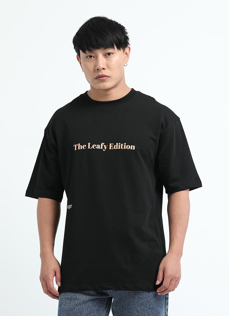 WELLNESS IN BLOOM Oversized Cotton Printed T-Shirt Black Anthracite - Front View