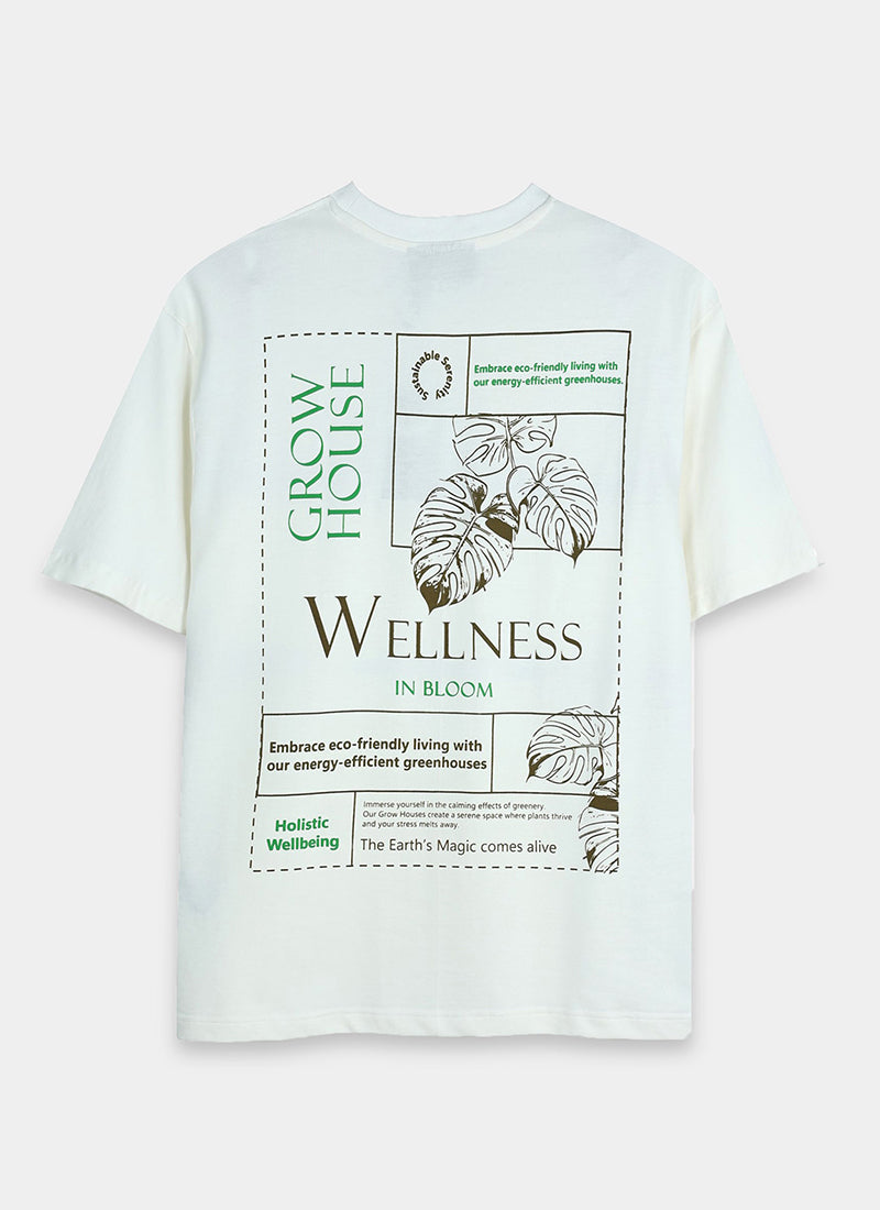 WELLNESS IN BLOOM Oversized Cotton Printed T-Shirt Off White - Flatlay Back View
