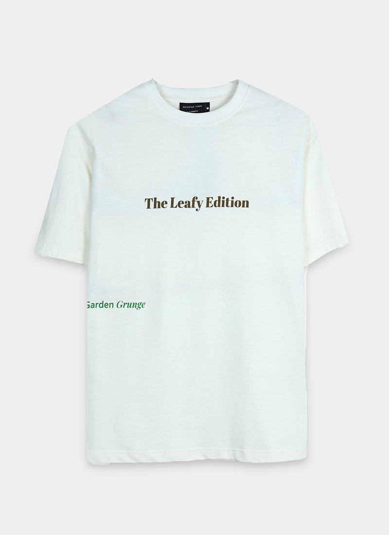 WELLNESS IN BLOOM Oversized Cotton Printed T-Shirt Off White - Flatlay Front View