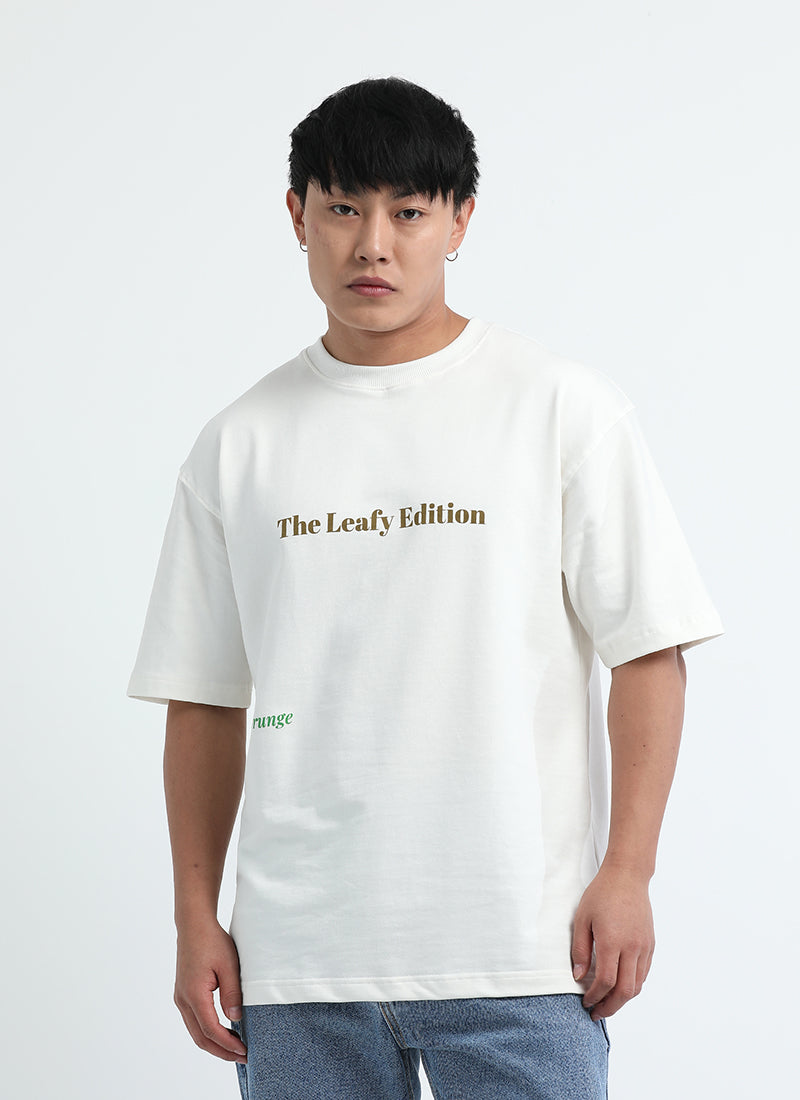 WELLNESS IN BLOOM Oversized Cotton Printed T-Shirt Off White - Front View