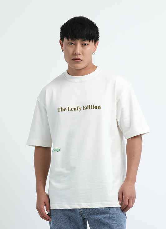 WELLNESS IN BLOOM Oversized Cotton Printed T-Shirt Off White - Front View