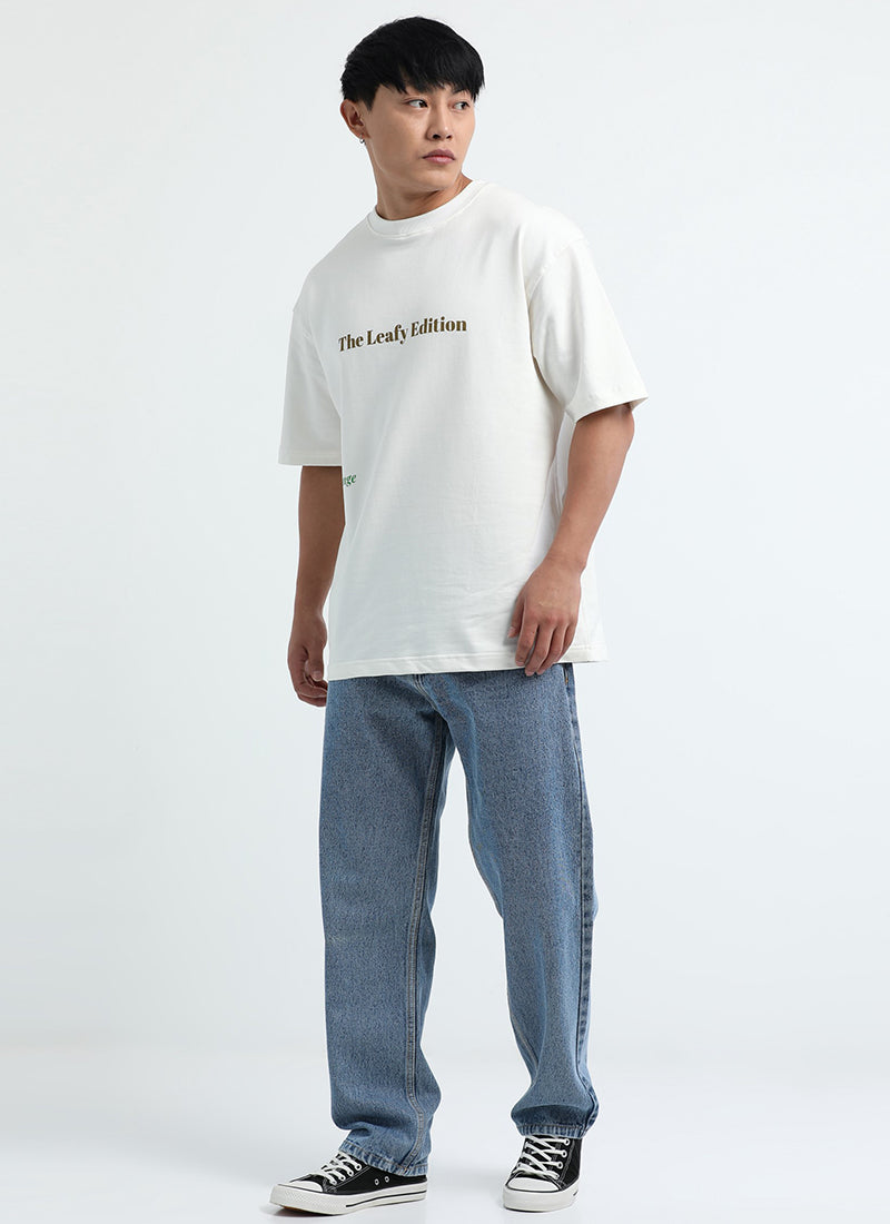 WELLNESS IN BLOOM Oversized Cotton Printed T-Shirt Off White - Model View