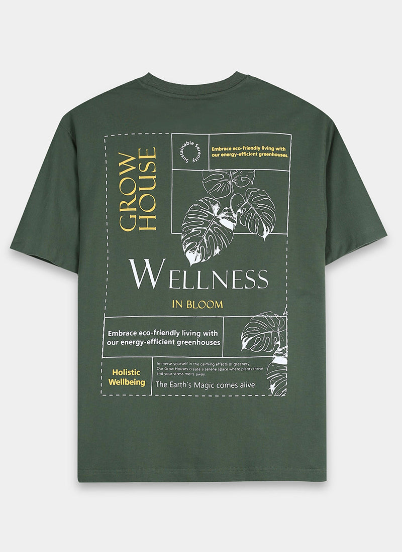 WELLNESS IN BLOOM Oversized Cotton Printed T-Shirt Woodland Green - Flatay Back View
