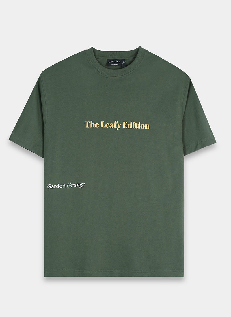 WELLNESS IN BLOOM Oversized Cotton Printed T-Shirt Woodland Green - Flatlay Front View