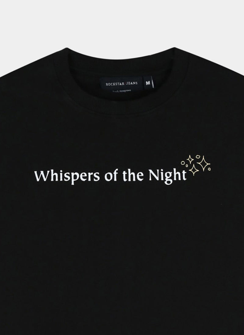 WHISPERS OF THE NIGHT Oversized Cotton Printed T-Shirt Jet Black - Details Image