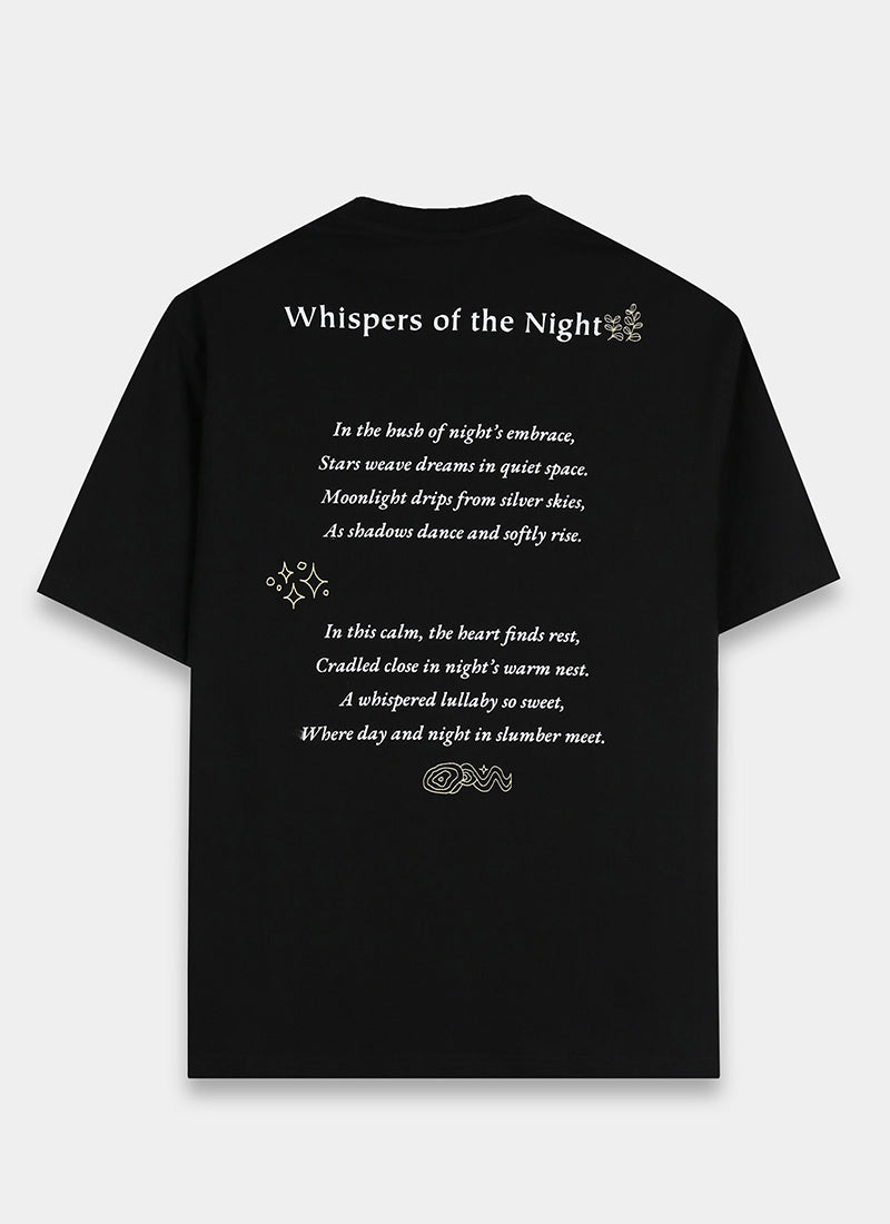 WHISPERS OF THE NIGHT Oversized Cotton Printed T-Shirt Jet Black - Flatlay Back View