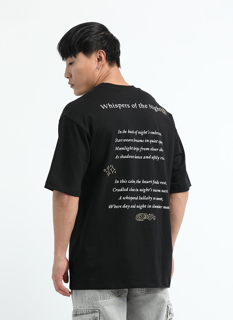 WHISPERS OF THE NIGHT Oversized Cotton Printed T-Shirt Jet Black - Side View