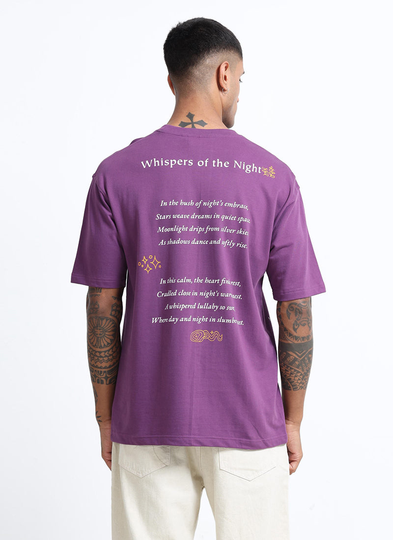 WHISPERS OF THE NIGHT Oversized Cotton Printed T-Shirt Mauve - Back Prints