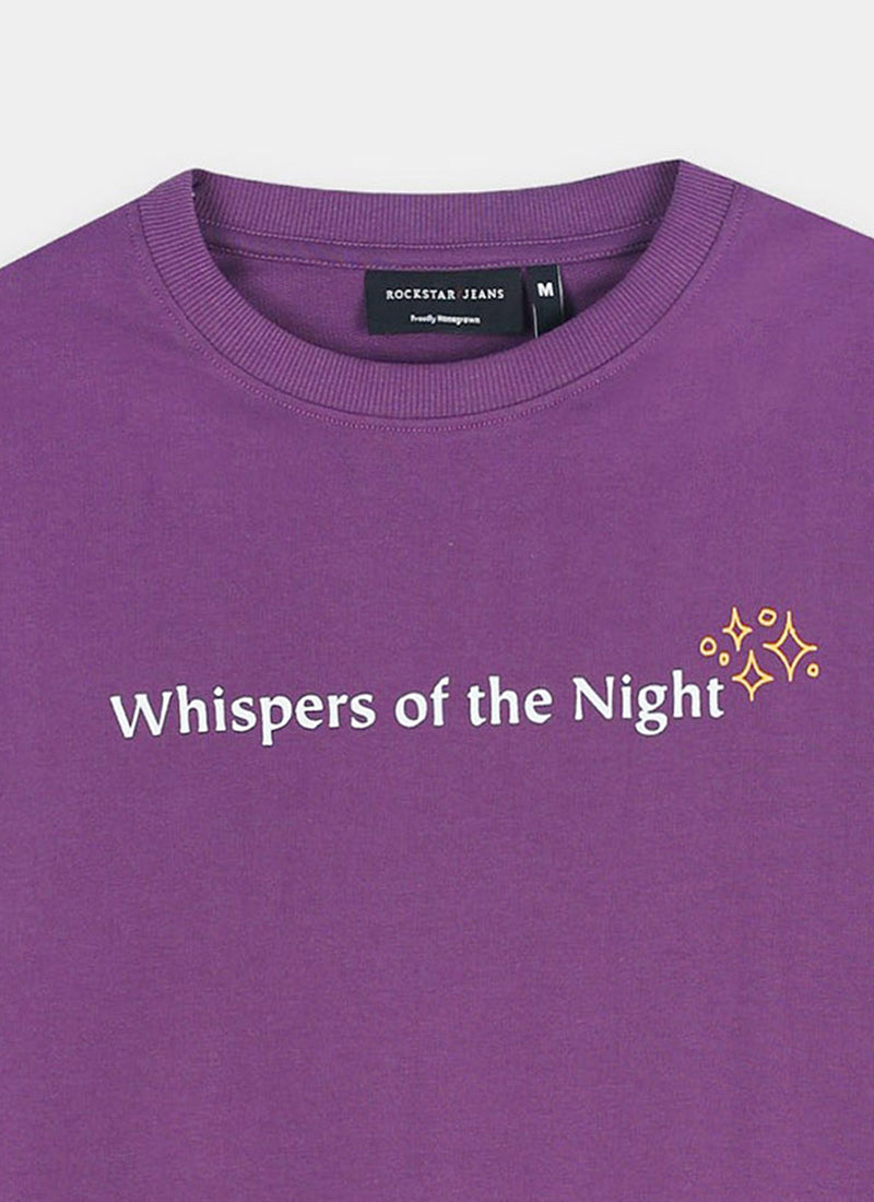 WHISPERS OF THE NIGHT Oversized Cotton Printed T-Shirt Mauve - Details Image