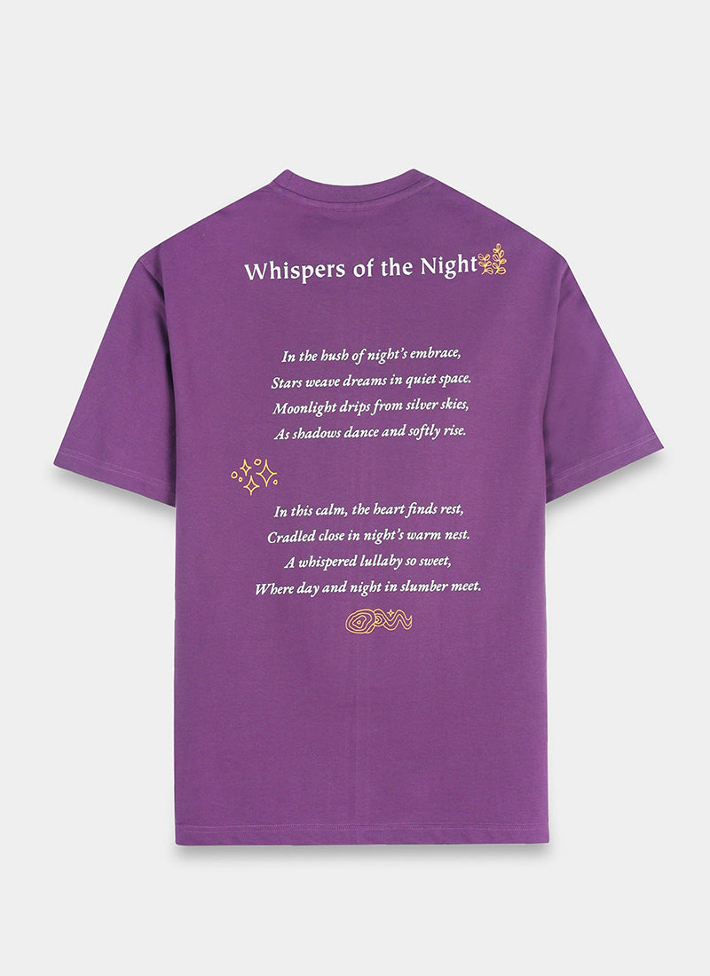 WHISPERS OF THE NIGHT Oversized Cotton Printed T-Shirt Mauve - Flatlay Back Printed