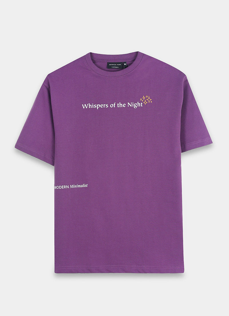 WHISPERS OF THE NIGHT Oversized Cotton Printed T-Shirt Mauve - Flatlay Front View