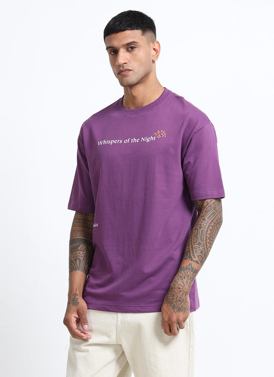 WHISPERS OF THE NIGHT Oversized Cotton Printed T-Shirt Mauve - Front View