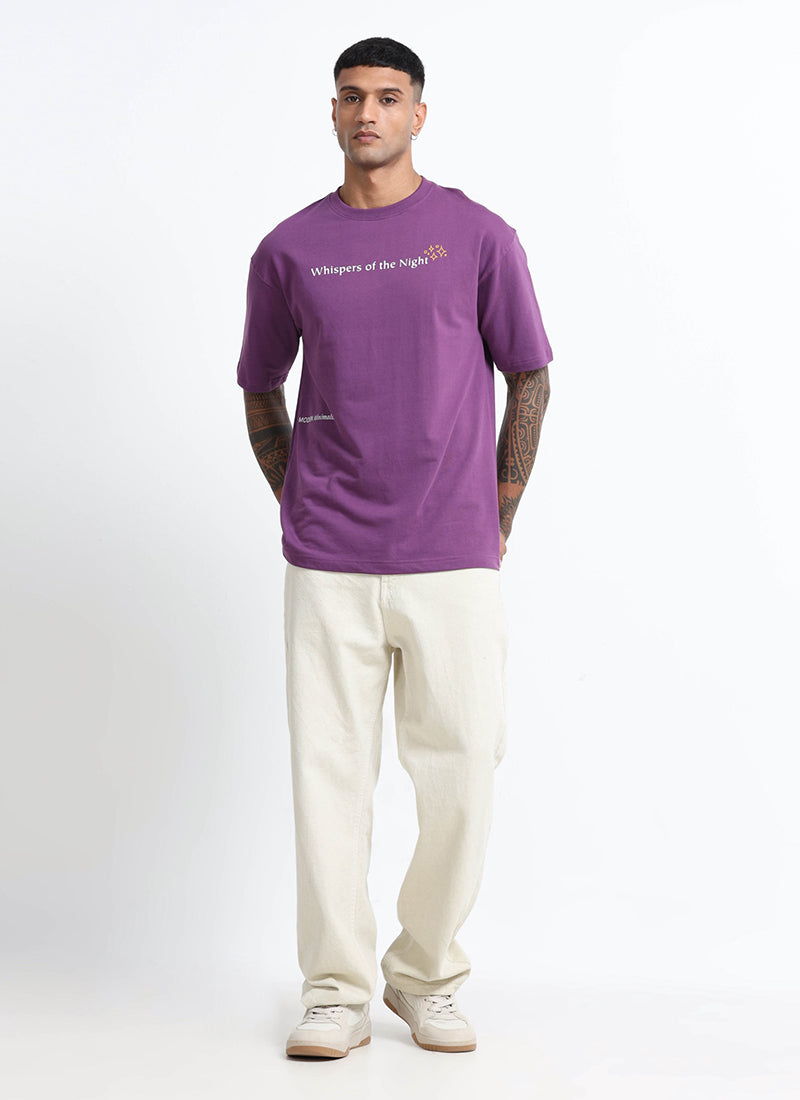 WHISPERS OF THE NIGHT Oversized Cotton Printed T-Shirt Mauve - Matching Jeans