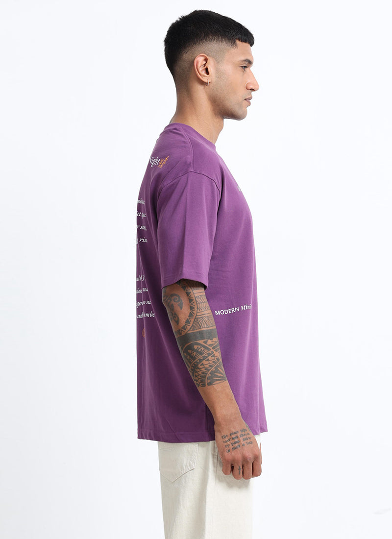 WHISPERS OF THE NIGHT Oversized Cotton Printed T-Shirt Mauve - Side View