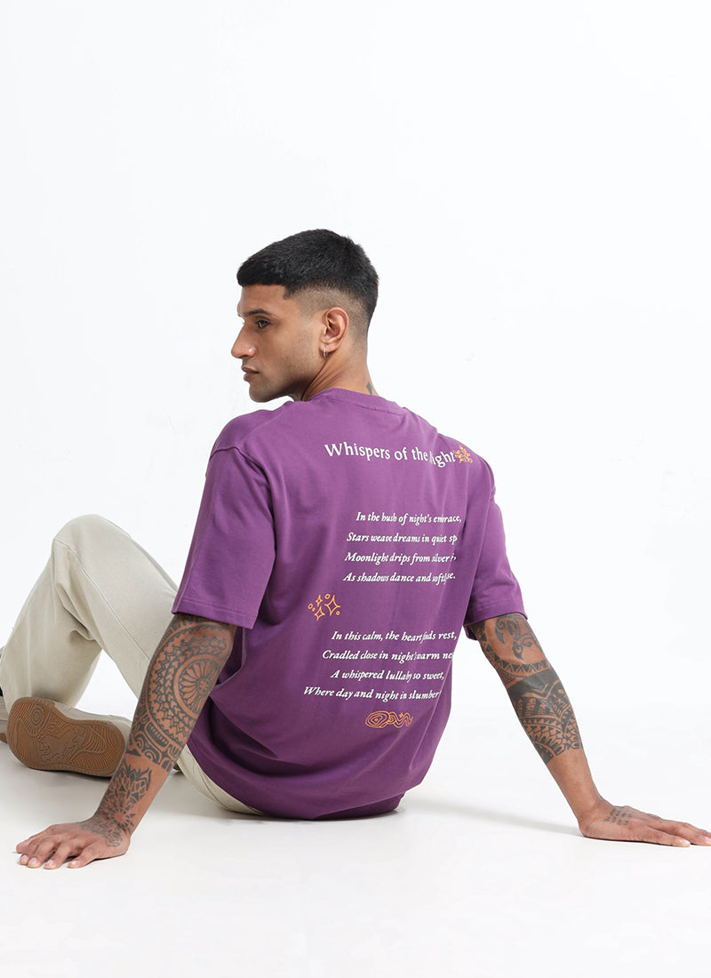 WHISPERS OF THE NIGHT Oversized Cotton Printed T-Shirt Mauve - Sitting Poss