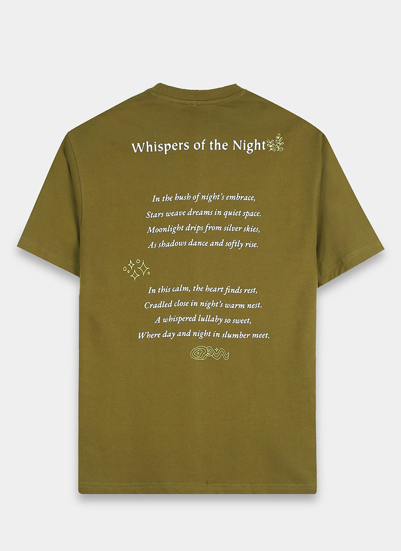 WHISPERS OF THE NIGHT Oversized Cotton Printed T-Shirt Moss Green - Flatlay Back View