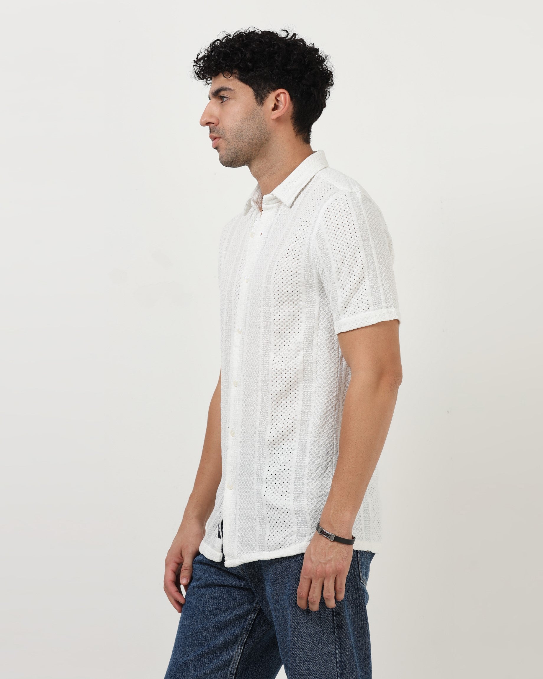 White Knitted Casual Shirt