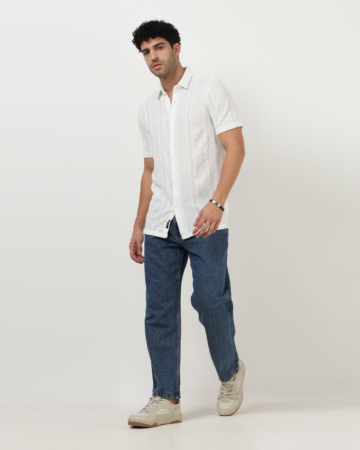 White Mesh Casual Shirt