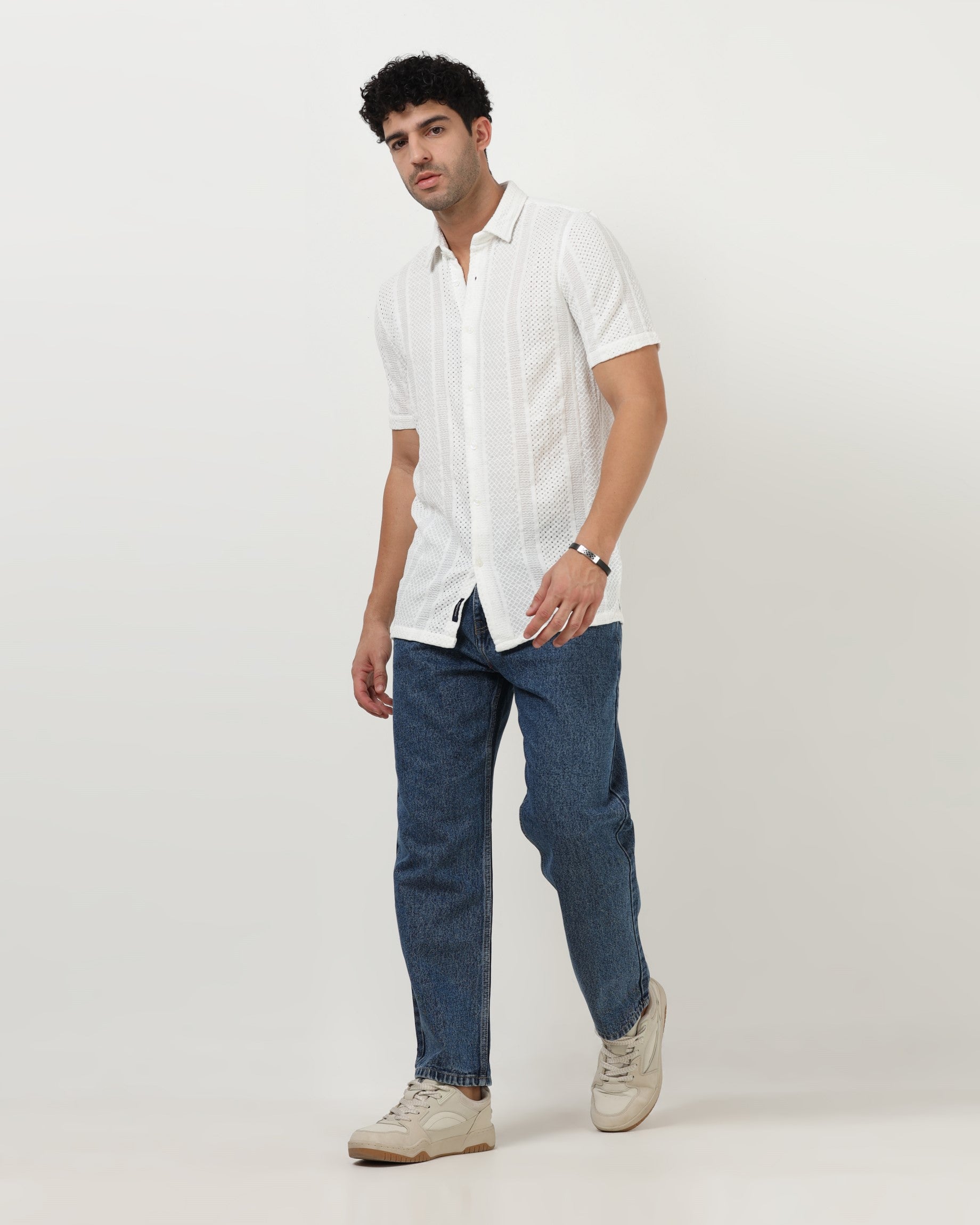 White Mesh Casual Shirt