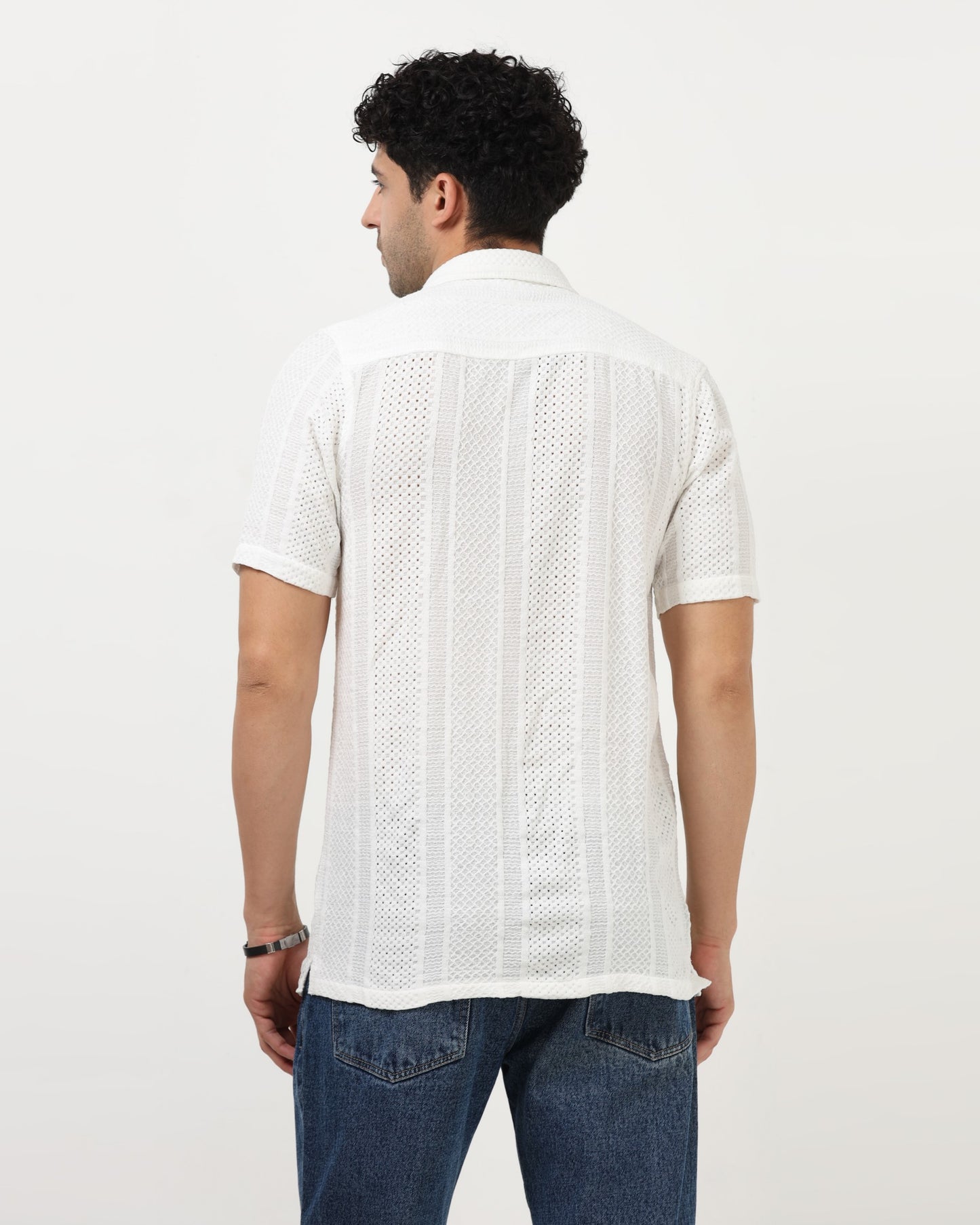 White Textured Knitted Shirt
