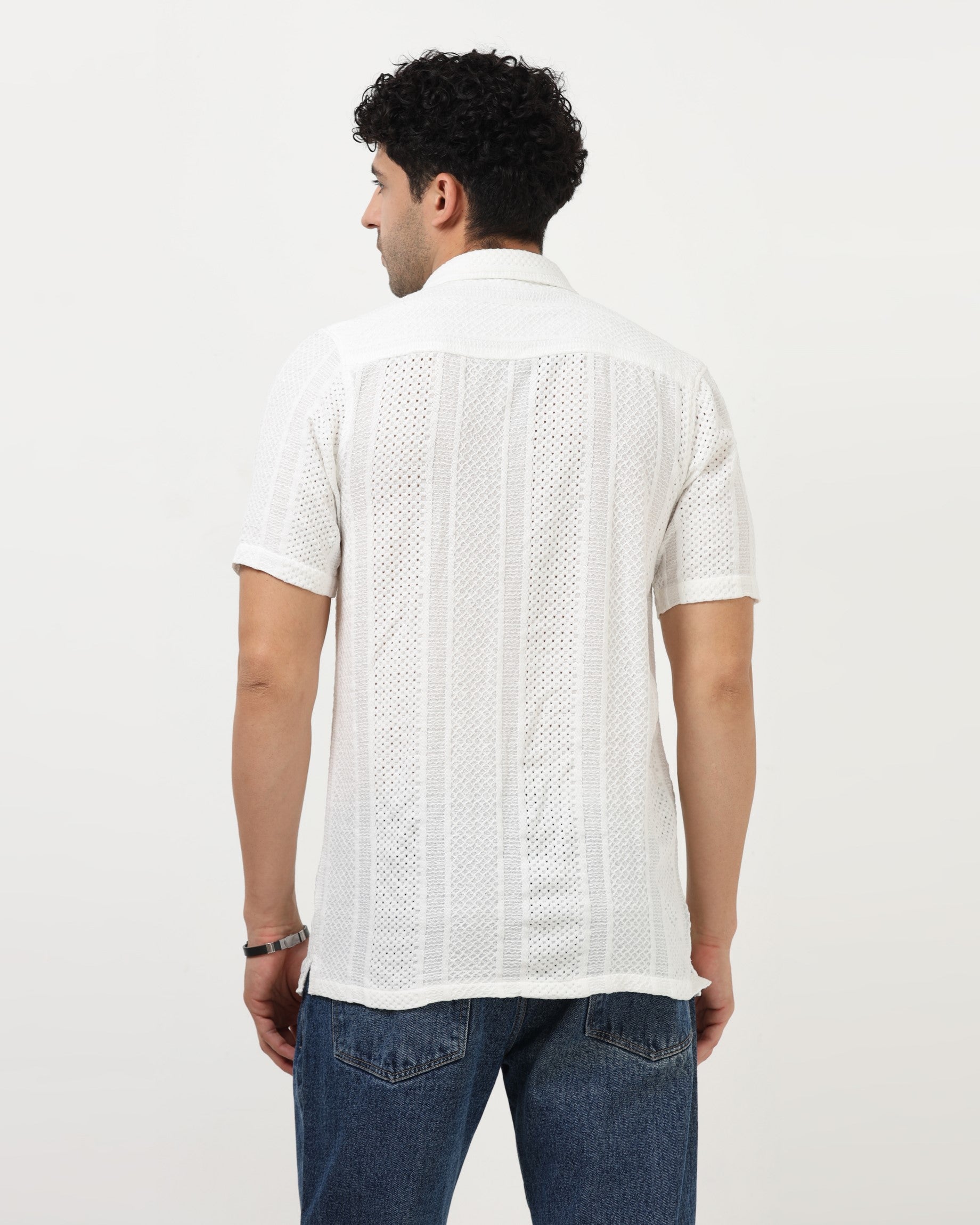 White Textured Knitted Shirt