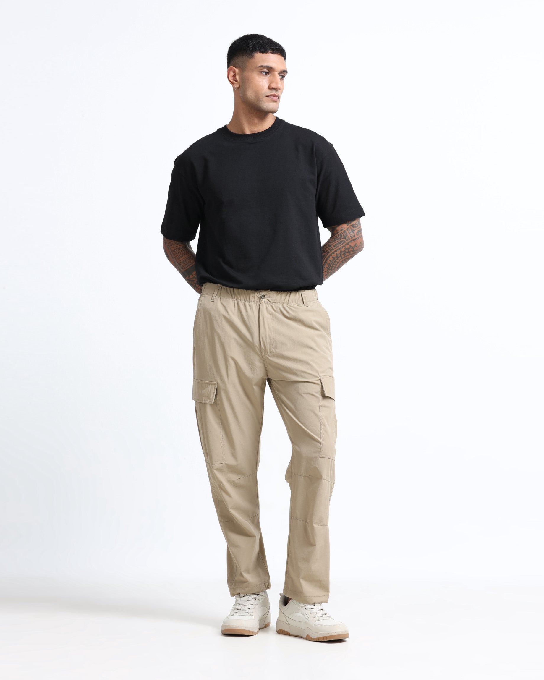 elasticated bottom cargo trousers