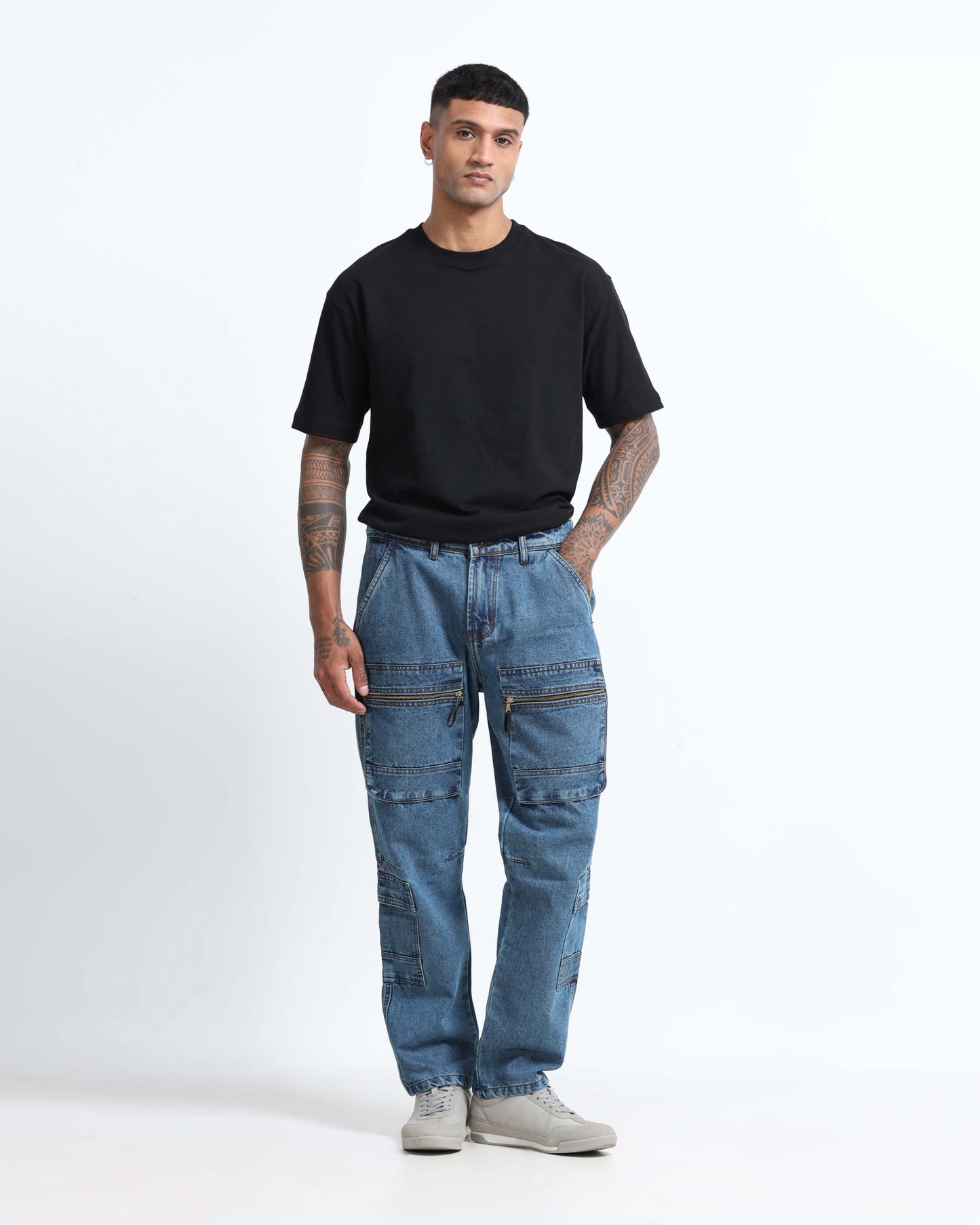 relaxed fit mens blue jeans