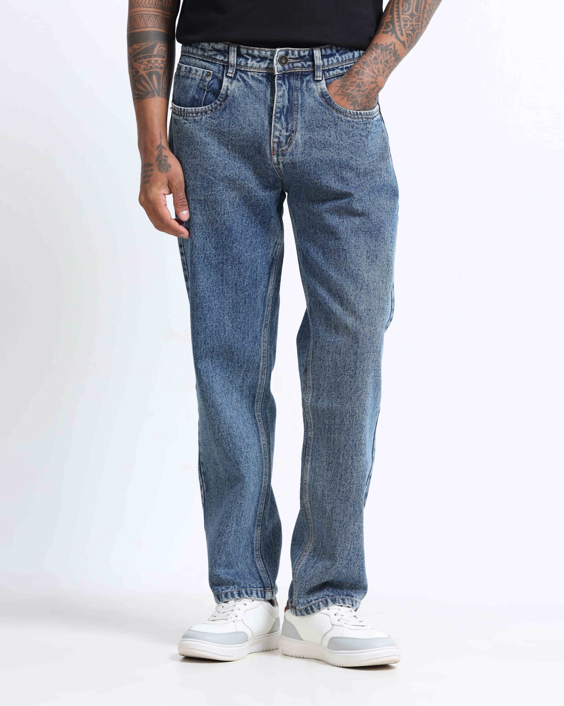straight fit blue jeans men