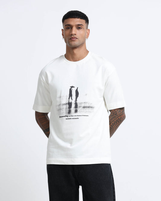white printed T shirt for men