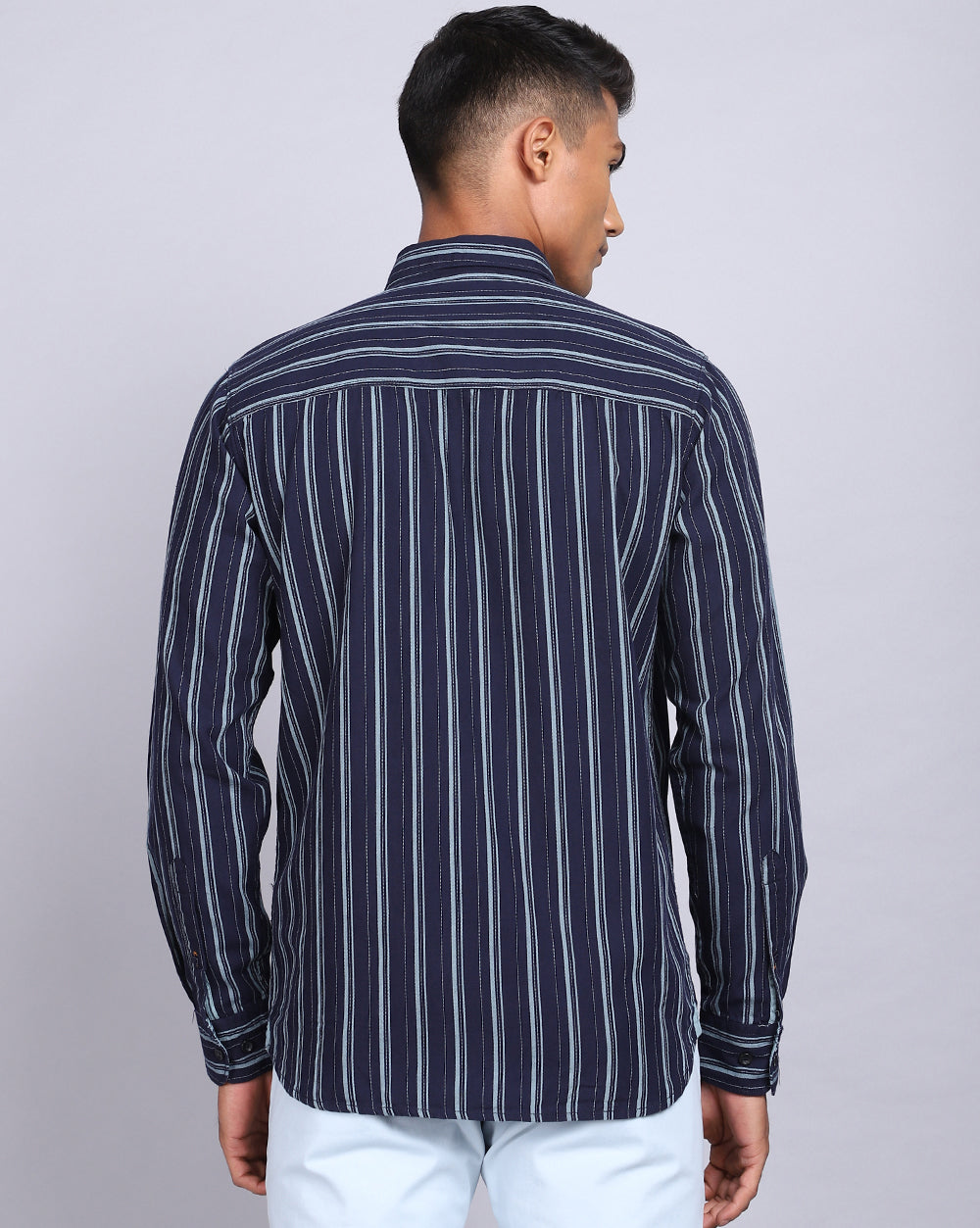 Smart Casual Striped Shirt-Denim Blue