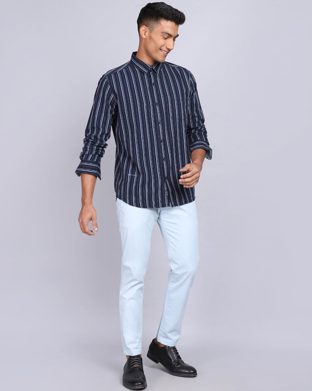 Smart Casual Striped Shirt-Denim Blue