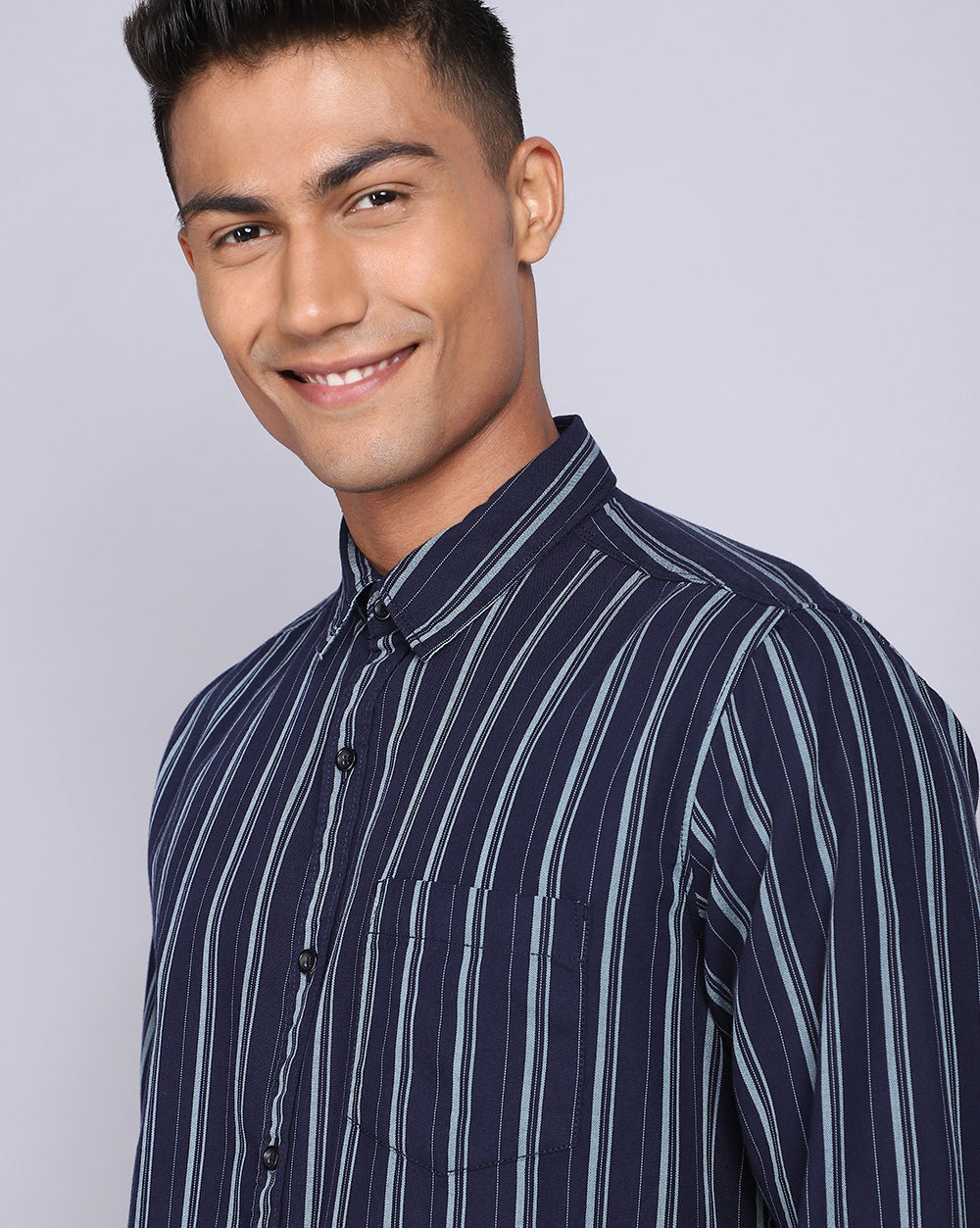Smart Casual Striped Shirt-Denim Blue